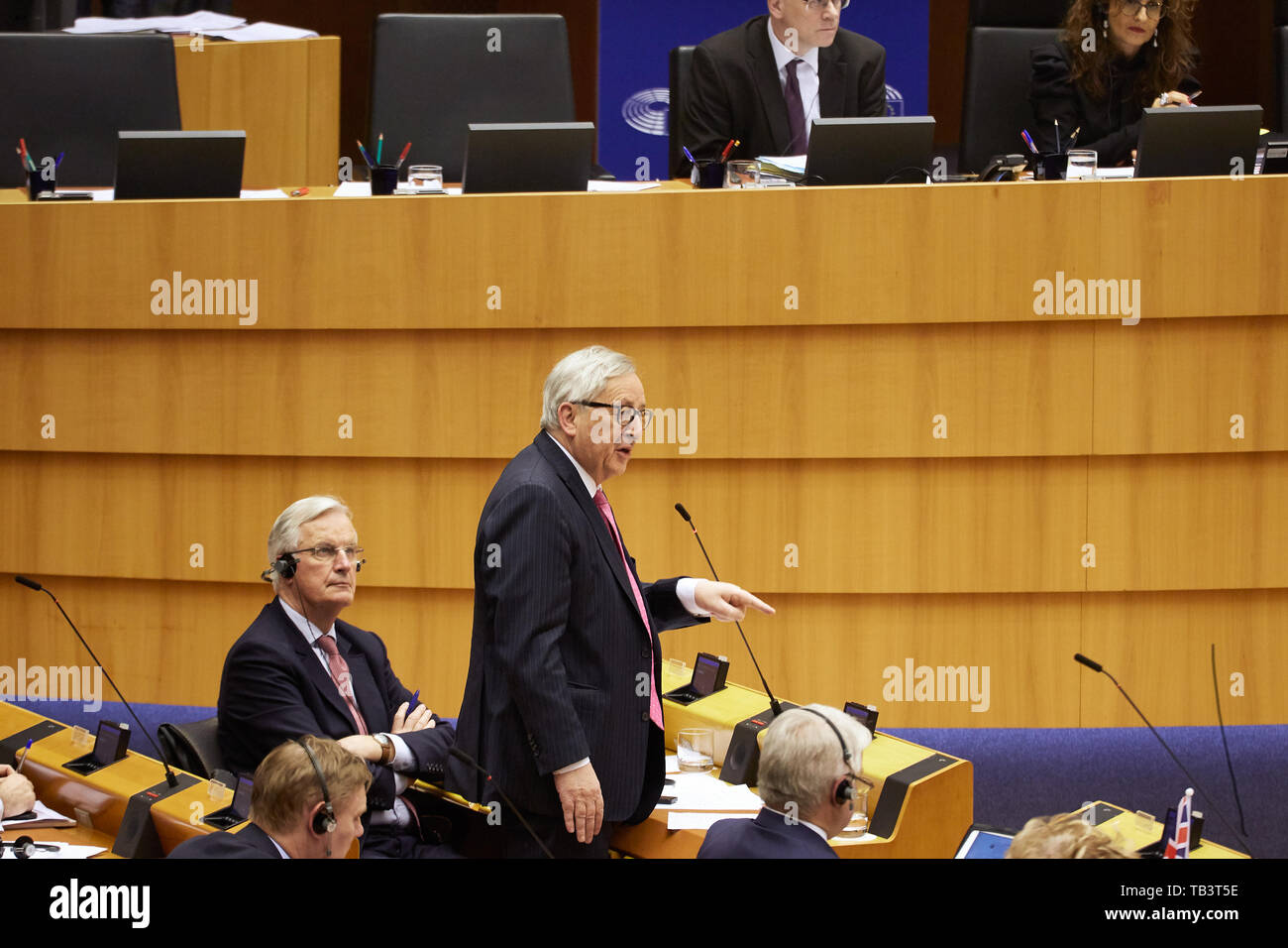 03.04.2019, Bruxelles, Belgio - Jean Claude Juncker nel corso di un dibattito in seno al Parlamento europeo. 00R190403D084CAROEX.JPG [modello di rilascio: NO, Foto Stock