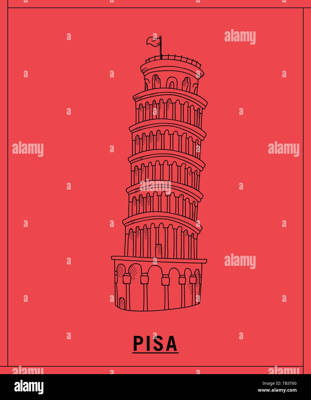 Torre di Pisa pendente mano.bozzetto Illustrazione Vettoriale