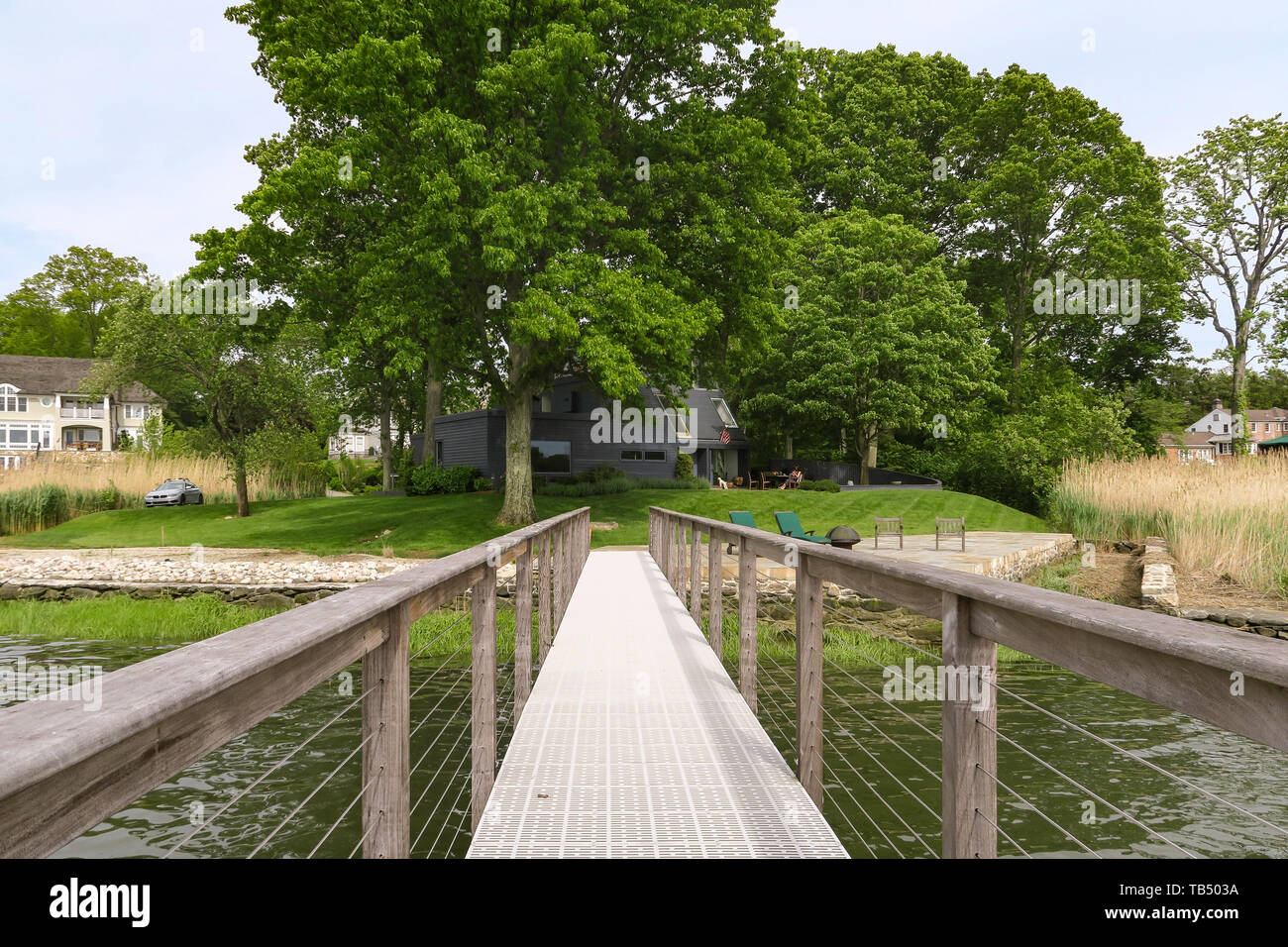 Posto barca privato, Long Island Sound, Connecticut, Stati Uniti d'America Foto Stock