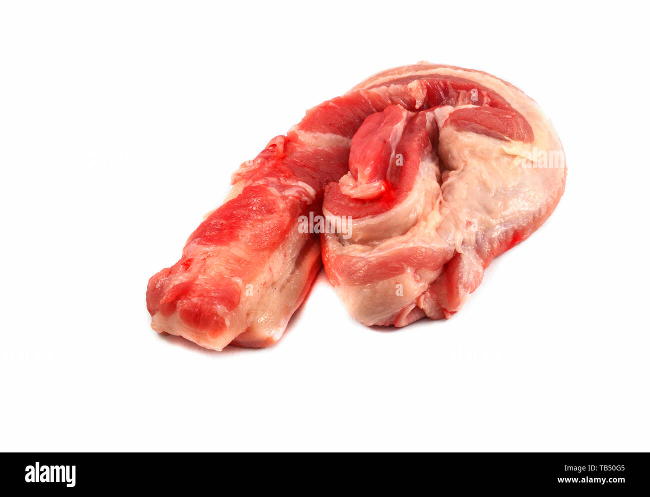 Fresh raw pork belly with skin pig  isolated on white background Foto Stock