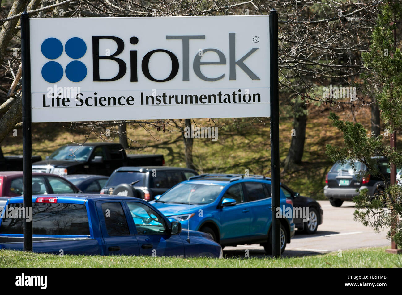 Un logo segno al di fuori della sede di BioTek Instruments, Inc. di Winooski, Vermont il 23 aprile 2019. Foto Stock