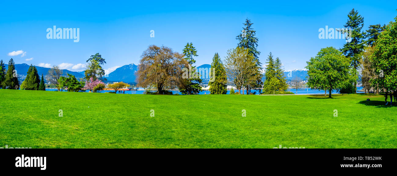 Il prato verde a Brockton Point a Vancouver il famoso Parco di Stanley in British Columbia, Canada Foto Stock