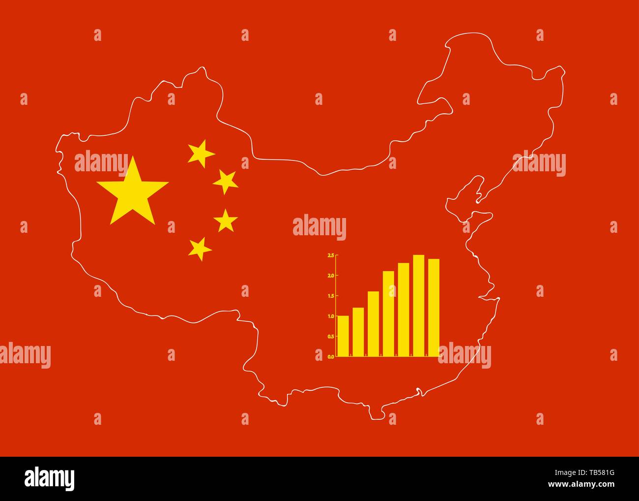Illustrazione Vettoriale della Cina Classic Map con i colori della bandiera e simboli in background. Le prestazioni economiche del concetto. Illustrazione Vettoriale