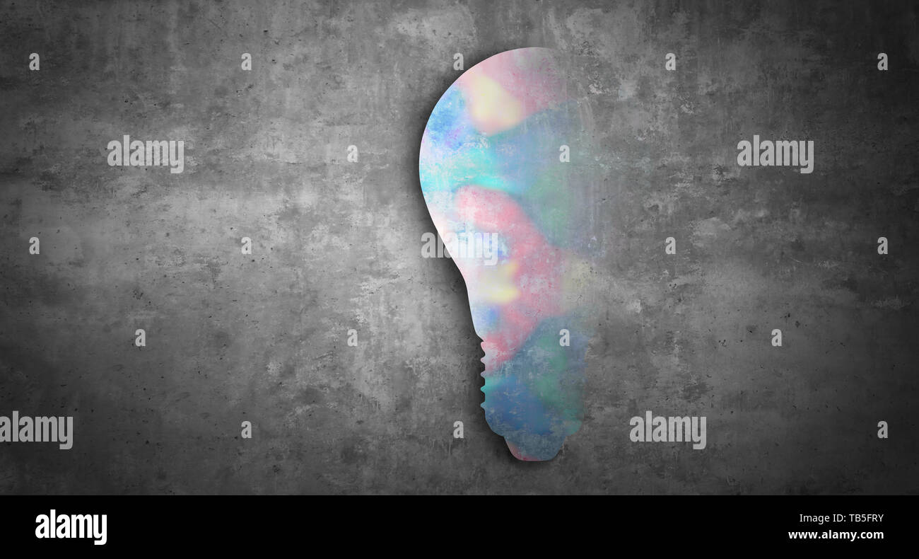 Innovazione e invenzione concetto astratto con un bulbo di luce di una tecnologia innovativa e di successo aziendale idea in un 3D illustrazione dello stile. Foto Stock