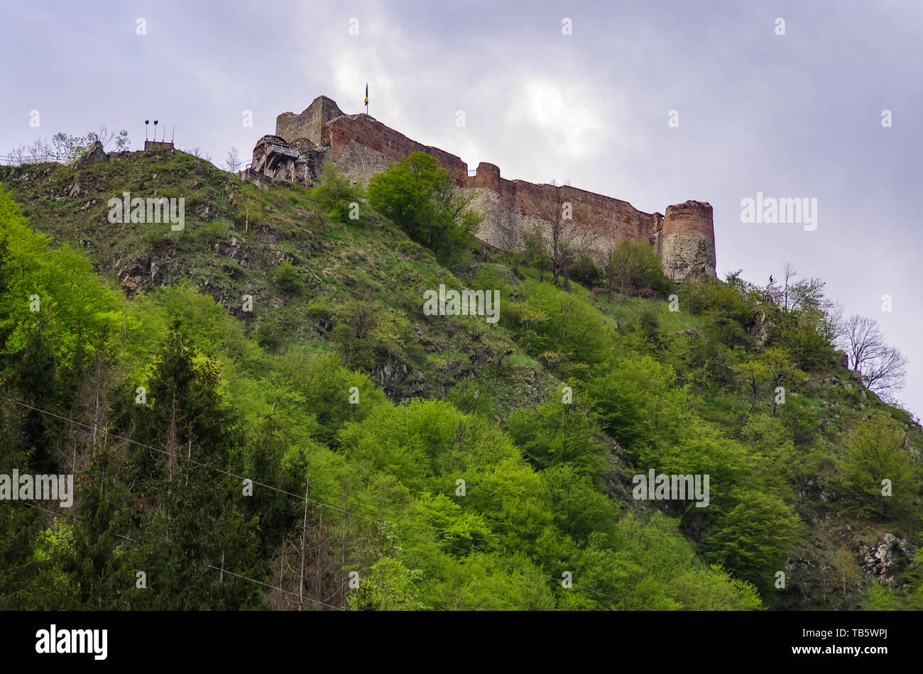 Fortezza di Poenari è Vlad Tepes Castello, Principe della Valacchia medievale, moderna Romania Foto Stock