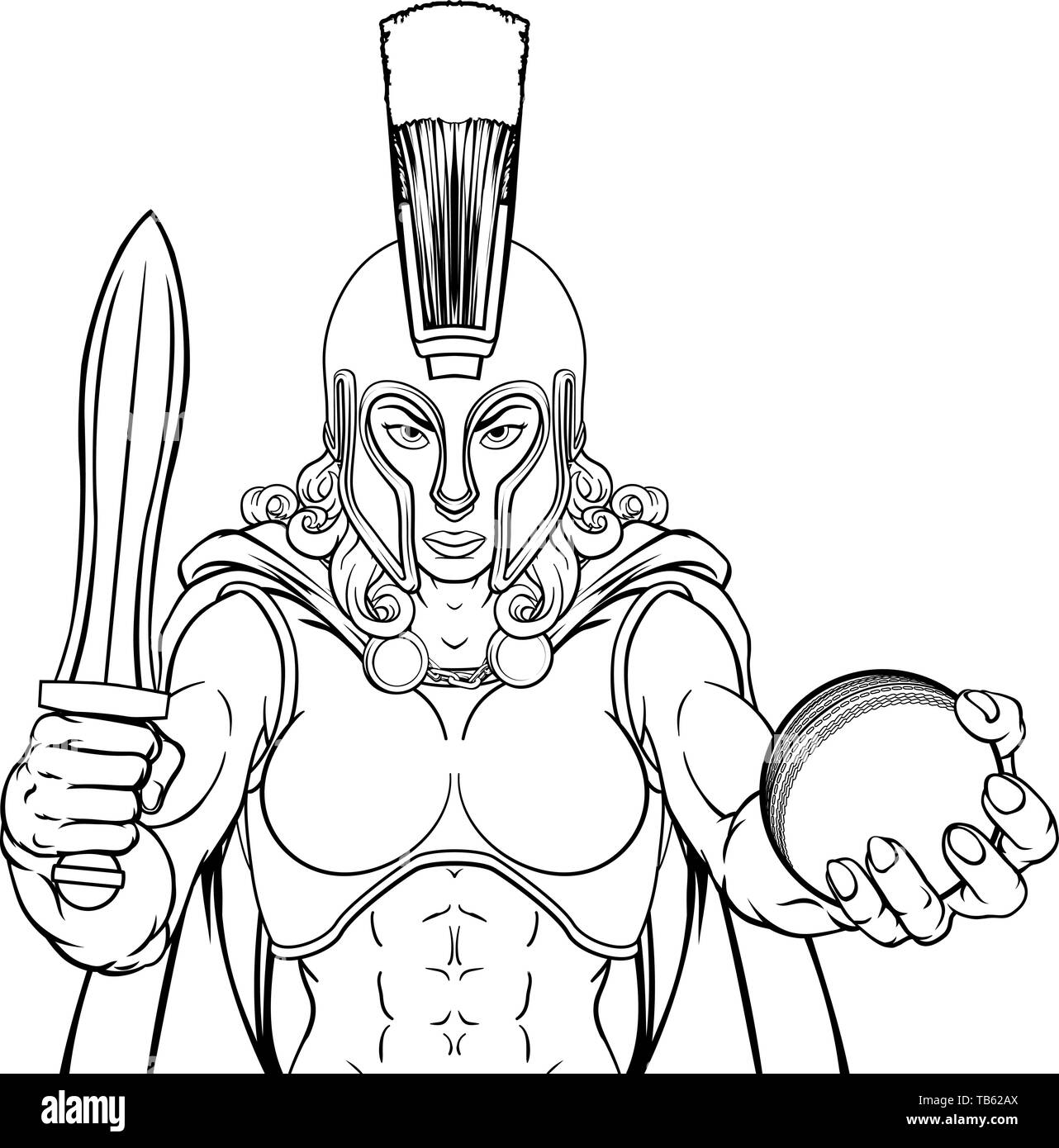 Spartan Trojan Gladiator Cricket donna guerriero Illustrazione Vettoriale