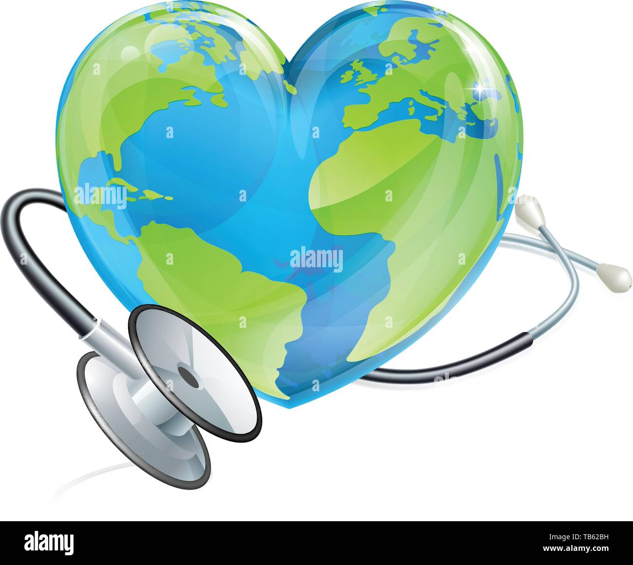 Concetto di salute stetoscopio massa cardiaca Globo mondo Illustrazione Vettoriale