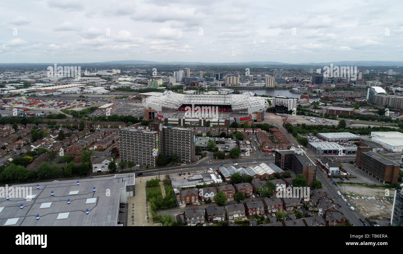 Una di Old Trafford Football Ground catturata da un drone in Manchester, 29 Maggio 2019.DCIM100MEDIADJI 0118.JPG Foto Stock