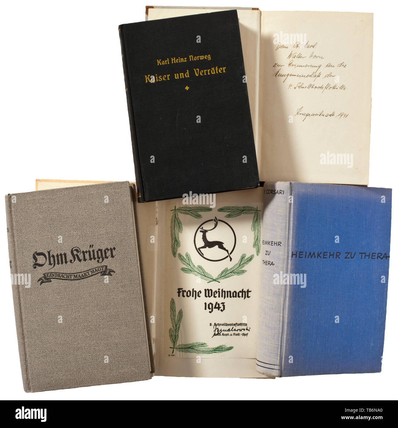 Walter Stabsobermaschinist Avvisatore acustico - documenti, foto e libri, documenti di aggiudicazione per la Wehrmacht lungo servizio Award quarta classe datata 2 ottobre 1936 con firma originale in inchiostro di Vice Ammiraglio Stobwasser, per la croce spagnola in bronzo con spade datata 6 giugno 1939, per il distretto di Memel medaglia, come un Obermaschinenmaat a bordo della nave da battaglia 'Deutschland" datato 26 ottobre 1939, la medaglia commemorativa del 1 ottobre 1938 datata 31 dicembre 1939 con la matita si del xx secolo, Editorial-Use-solo Foto Stock