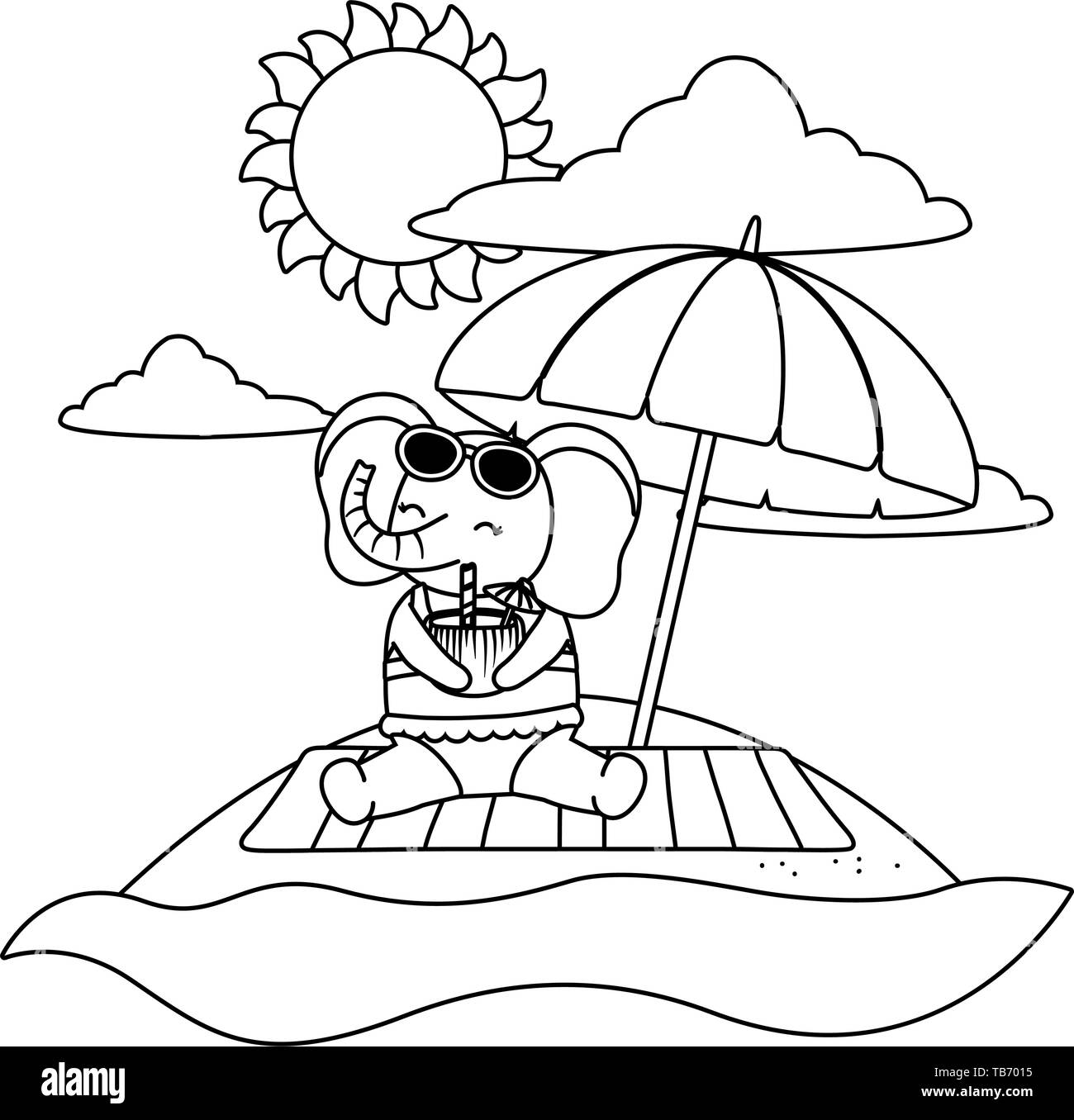 Graziosi animali elefante godendo estate vacanze cartoon illustrazione vettoriale graphic design Illustrazione Vettoriale