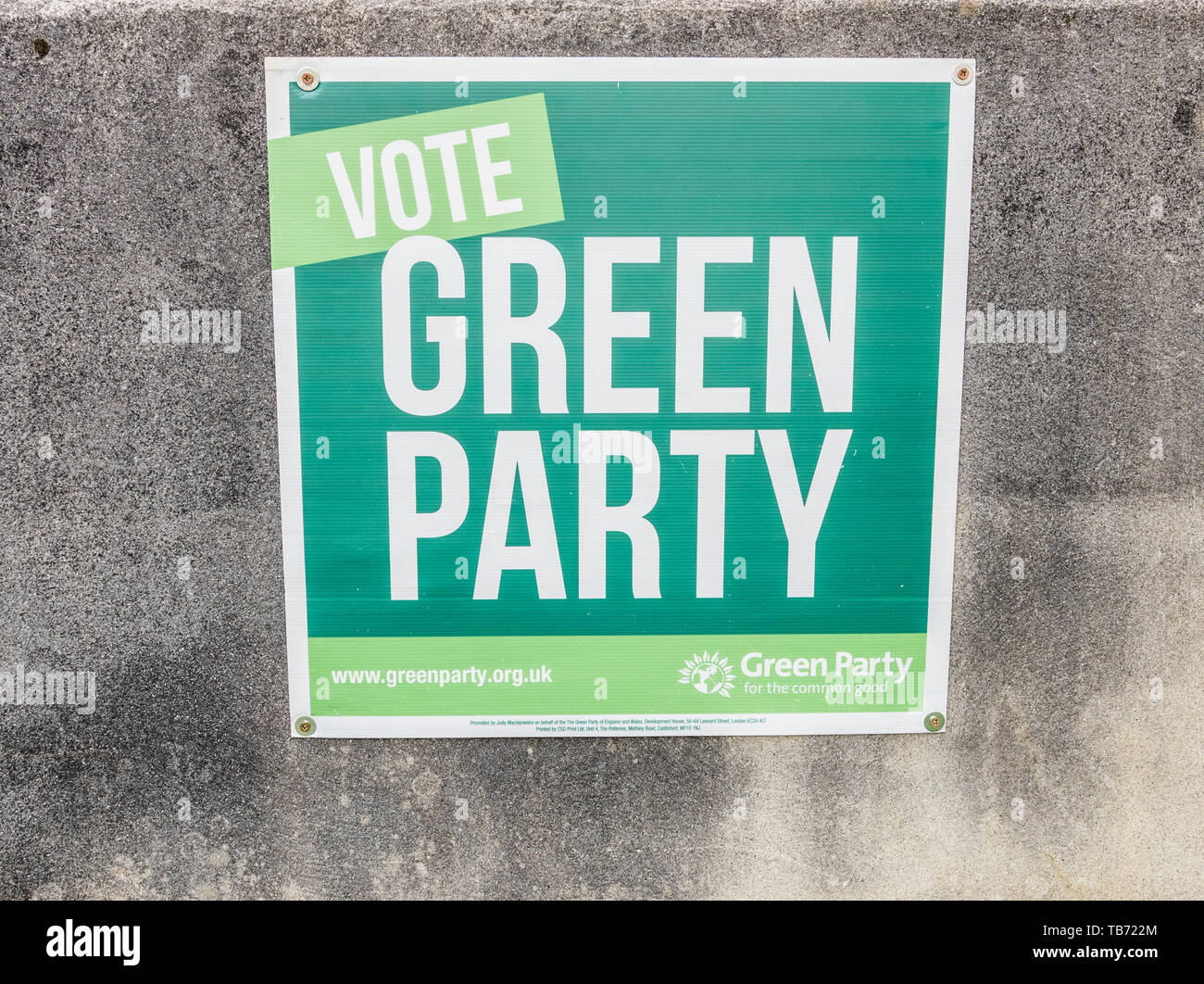 Partito dei Verdi cartellone elettorale 2019 elezioni del Parlamento europeo. Regno Unito le elezioni generali metafora. Foto Stock