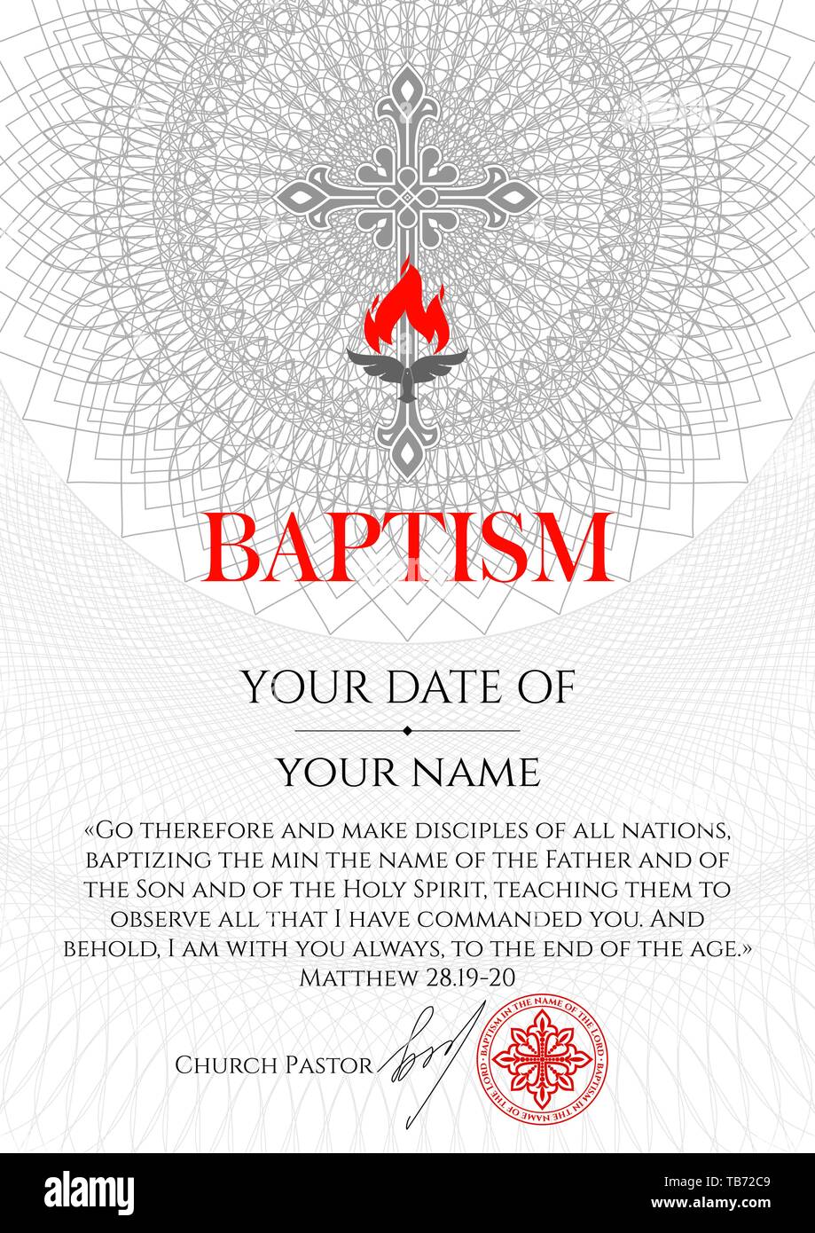 Cartolina Battesimo Cristiano Invito Congratulazioni Certificato Immagine E Vettoriale Alamy