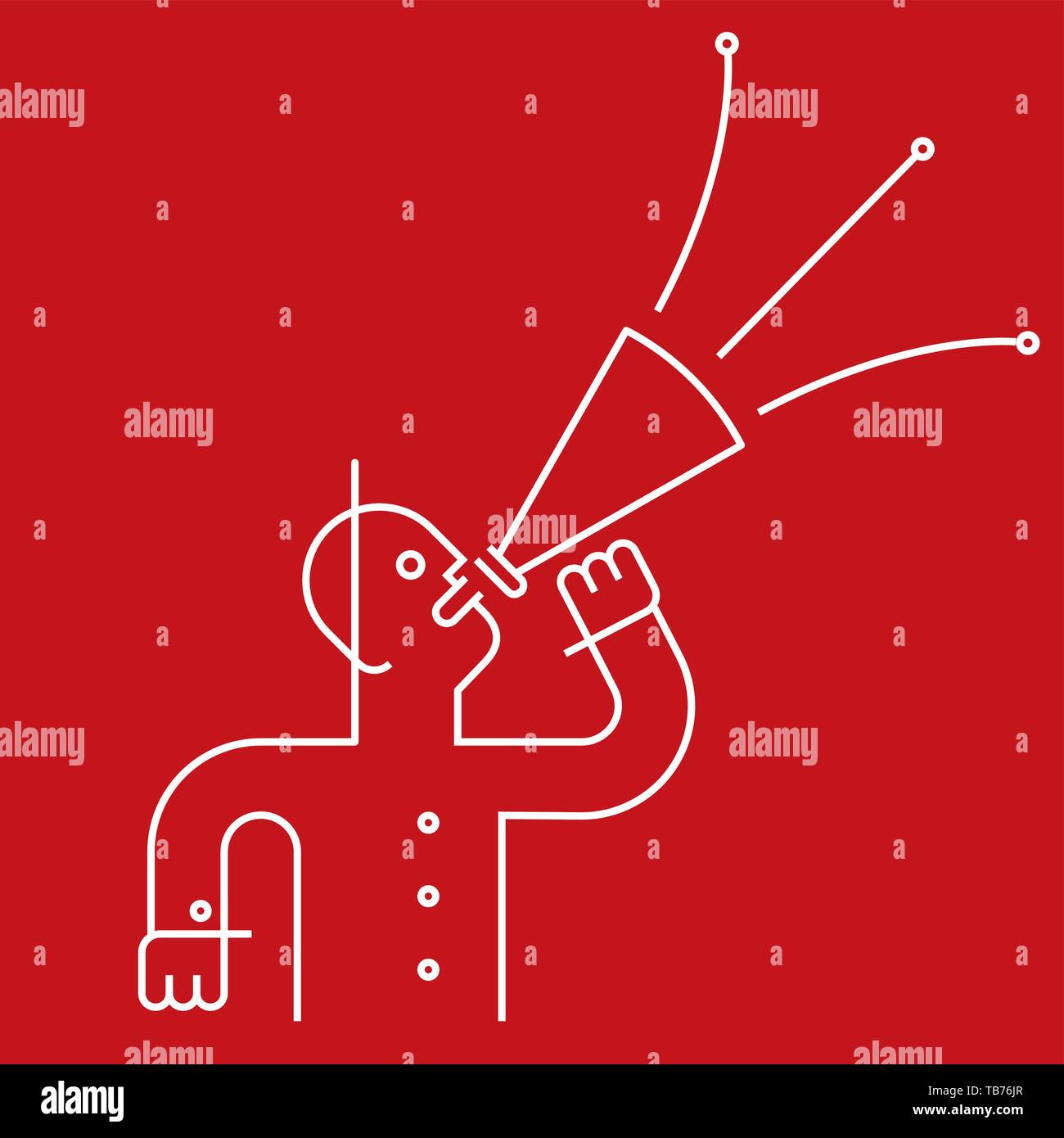 Illustrazione Vettoriale. Il simbolo dell'altoparlante. Geometrico e lineal stile su sfondo rosso. Illustrazione Vettoriale