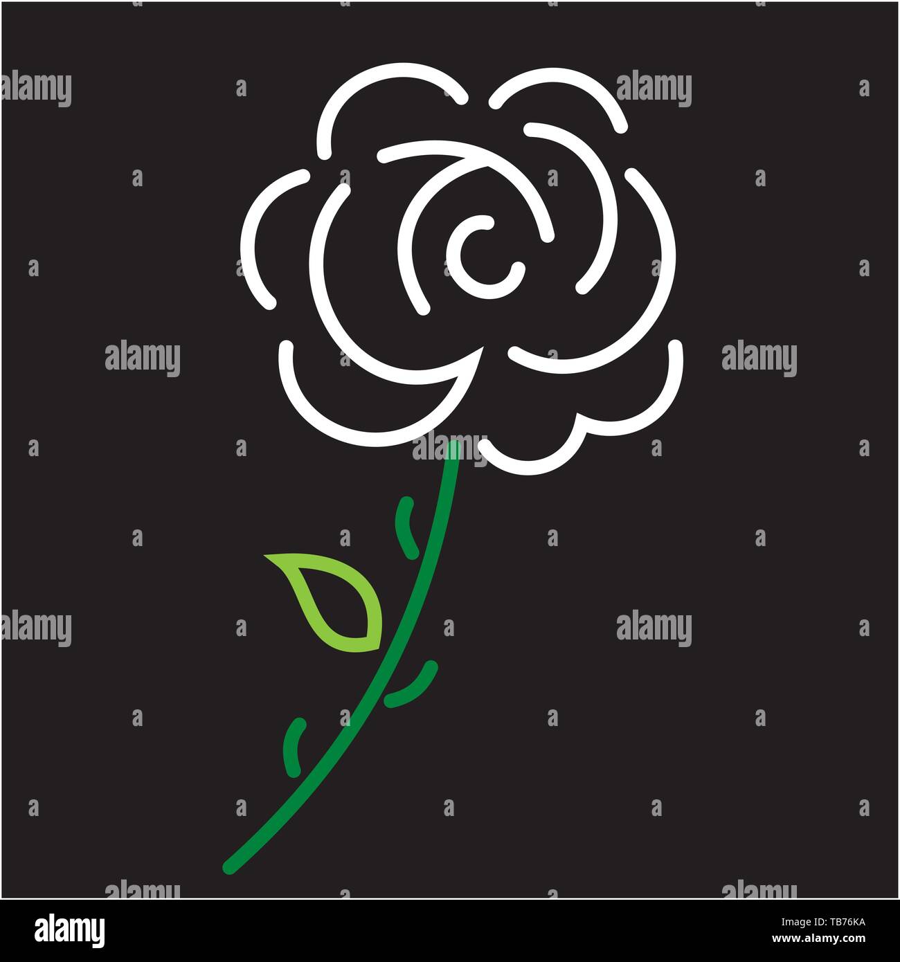Illustrazione Vettoriale. Rosa Bianca icona resa da linee geometriche su sfondo nero. Illustrazione Vettoriale