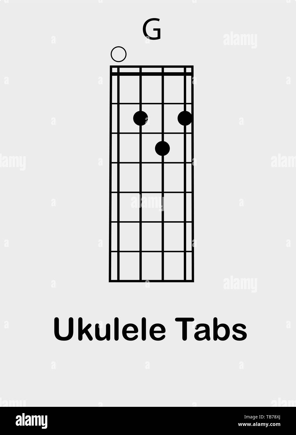 Ukulele tabulatore con G major chord, illustrazione vettoriale Illustrazione Vettoriale