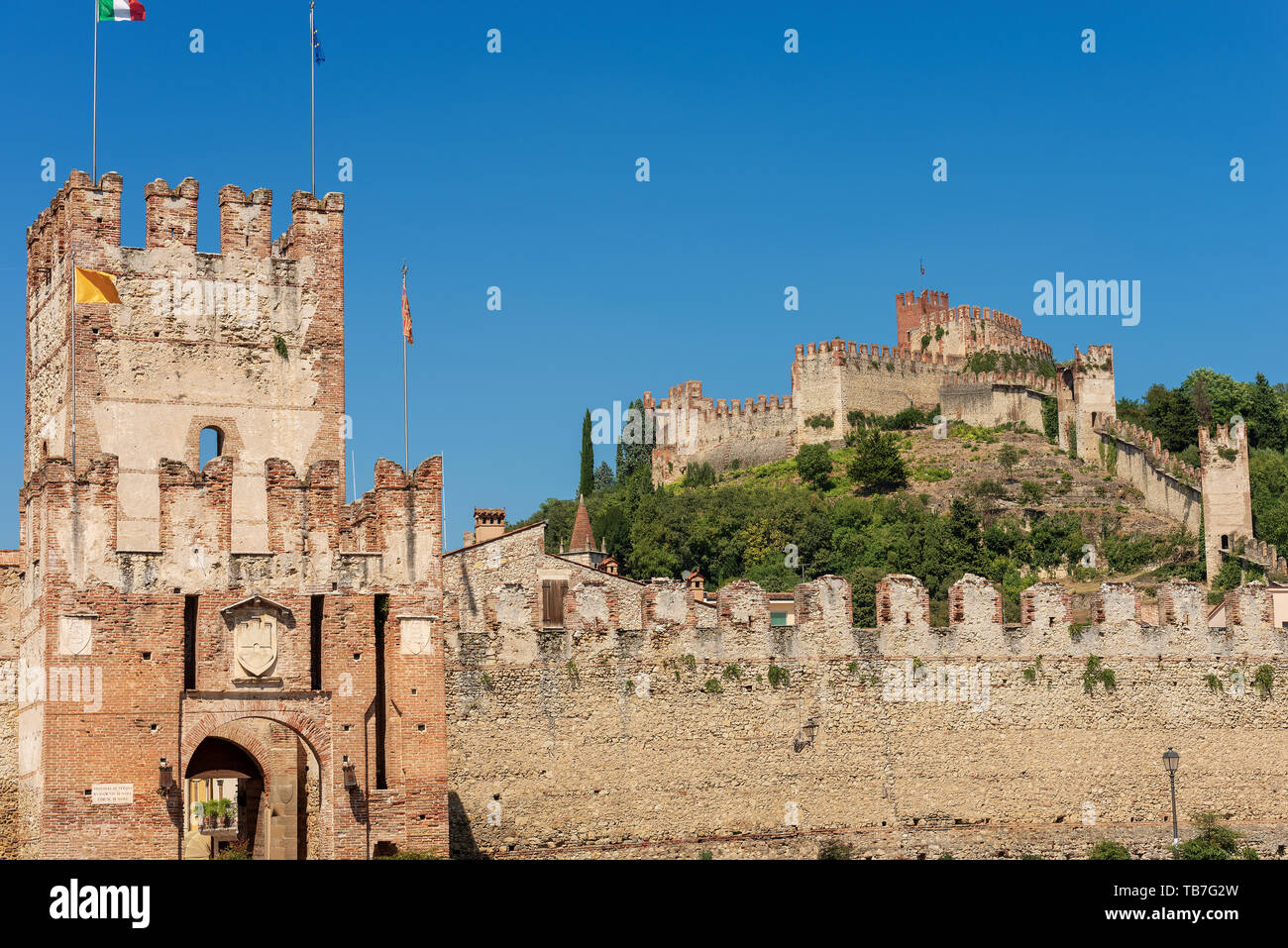 La Scala in Famiglia (castello Scaligero) della piccola cittadina di Soave, del X secolo, Veneto, Verona, Italia, Europa Foto Stock