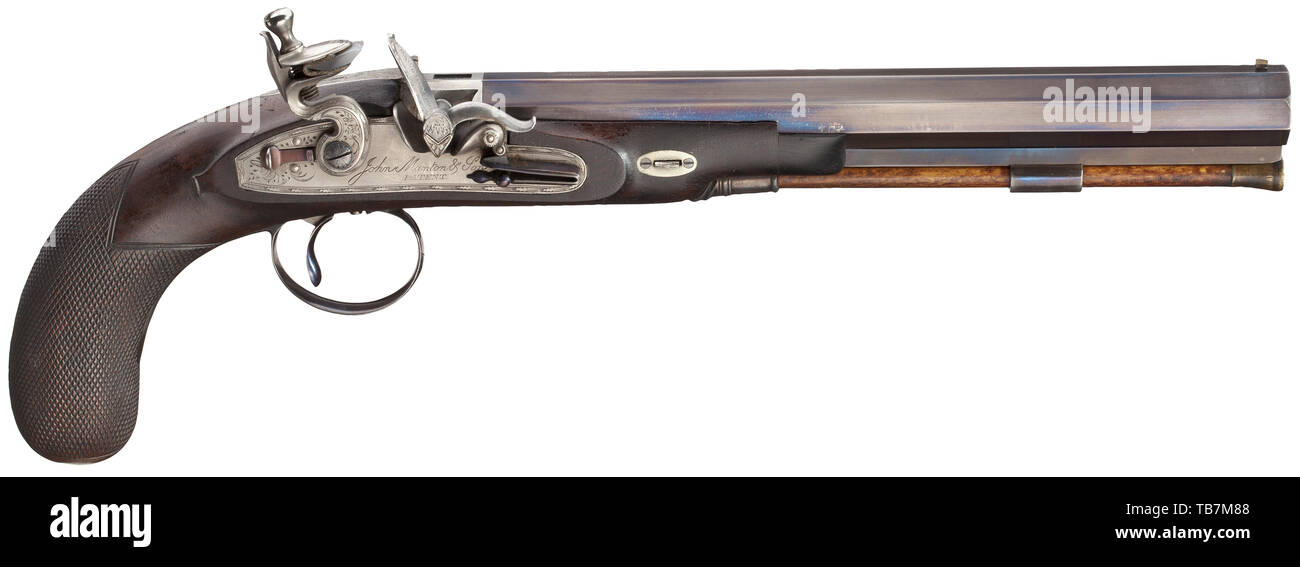Piccole armi, pistole, flintlock pistola calibro 11 mm, Joseph Manton stile, xx secolo, Additional-Rights-Clearance-Info-Not-Available Foto Stock