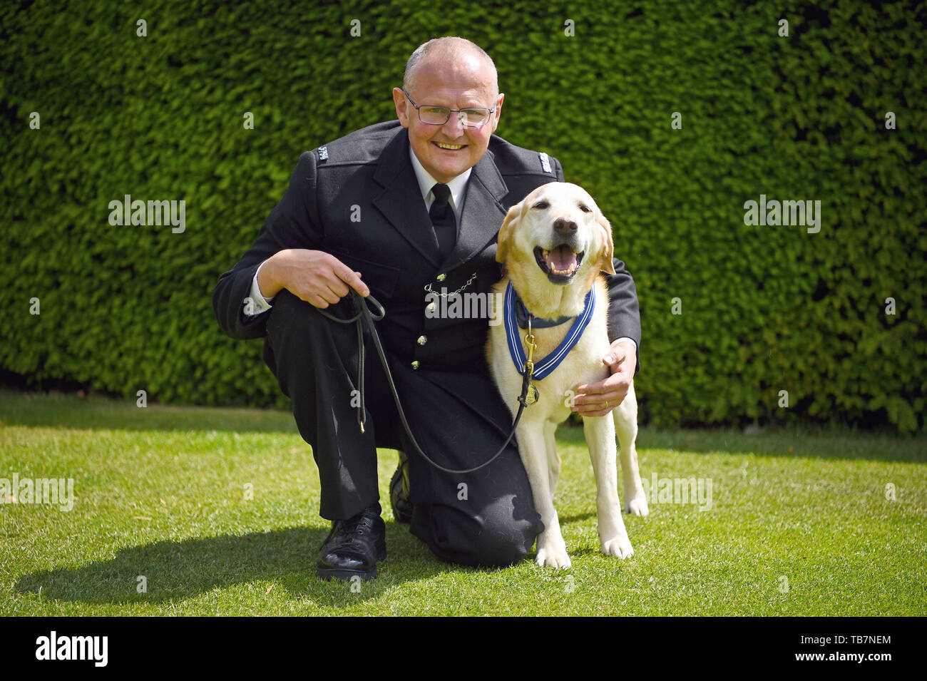 La polizia cane bruno, con il suo handler PC Robert Smith, alla onorevole Compagnia di Artiglieria a Londra la ricezione del PDSA ordine di merito. Diciannove hero cani di polizia stanno ricevendo un premio per aiutare i servizi di emergenza durante il 2017 Londra gli attentati a Westminster Bridge, London Bridge e di Borough Market. Foto Stock