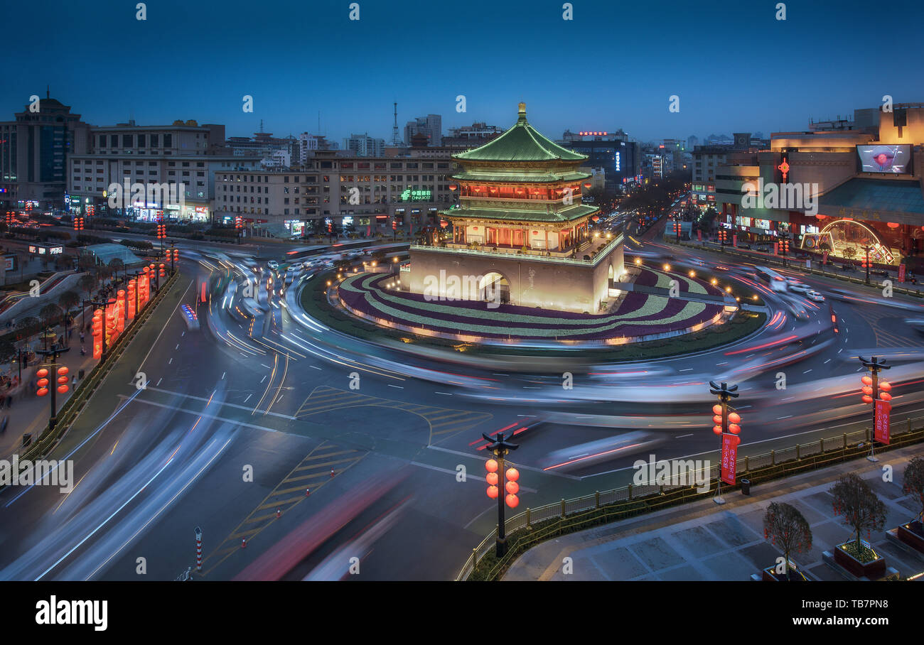 Fotografato alla torre dell orologio a Xi'an City. Foto Stock