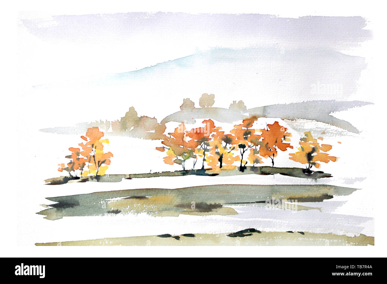 Illustrazione tecnica sky paesaggio naturale della valle per la stagione autunno sfondo Foto Stock