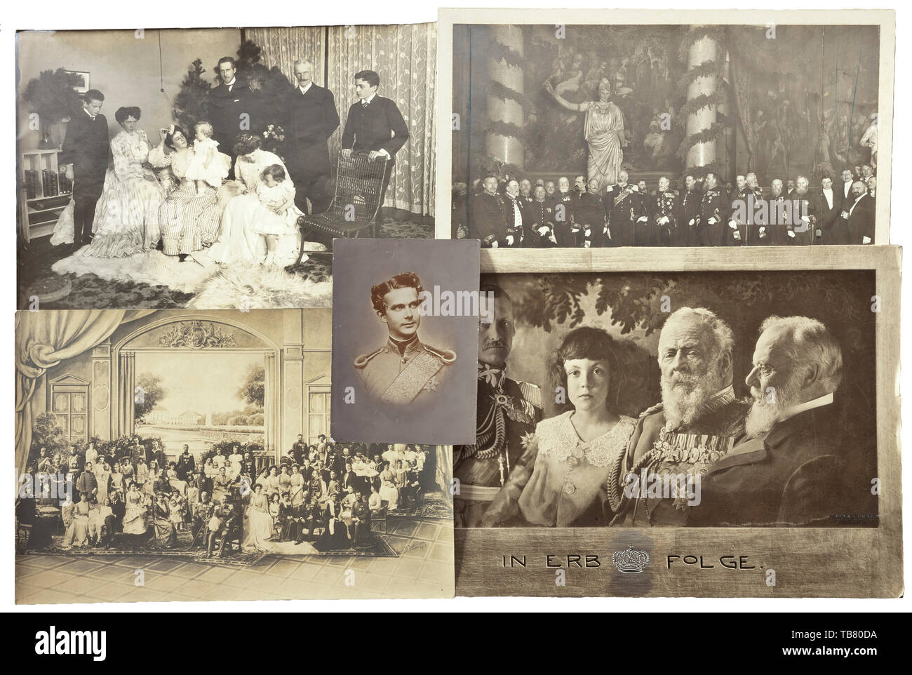 Casa di Wittelsbach - privato ritratto di immagini di membri della famiglia, circa 1880 - 1930, un vasto archivio privato di ca. 160 immagini da un membro della bavarese casa reale. Una varietà di souvenir e foto ritratto studi di quasi tutti i membri della famiglia dal Albertine e rami Leopoldine nonché il lignaggio ducale, insieme con diversi Monaco di Baviera vedute architettoniche da Elvira, Percy Hein e Franz Grainer studi fotografici. Immagini famiglia includono il Principe Reggente Luitpold (1821 - 1912) e suo figlio di re Ludwig III (1845 - 1921), il Principe ereditario , Additional-Rights-Clearance-Info-Not-Available Foto Stock