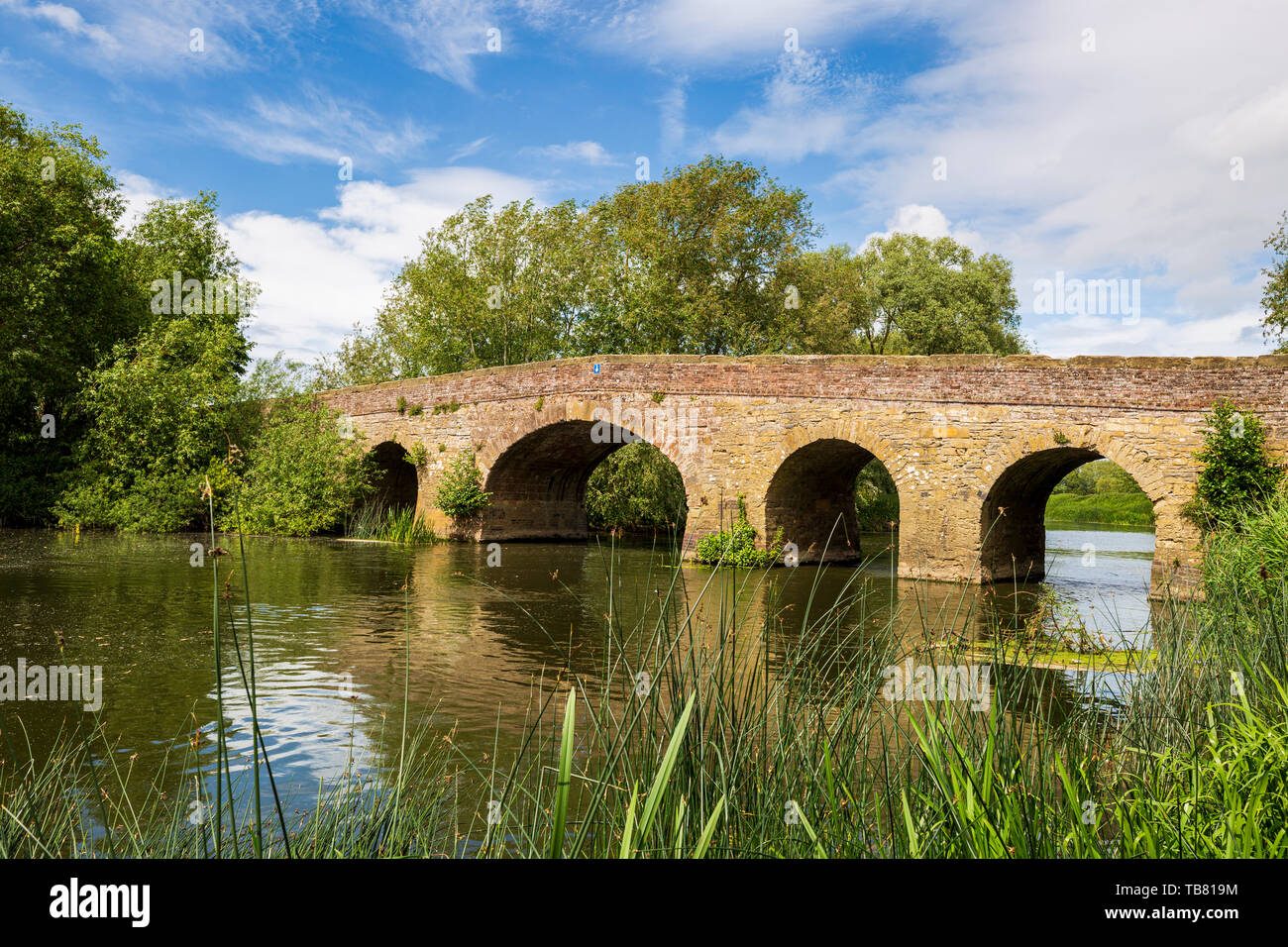 Il 15 ° secolo Pershore Vecchio ponte sul fiume Avon, Worcestershire, Inghilterra Foto Stock
