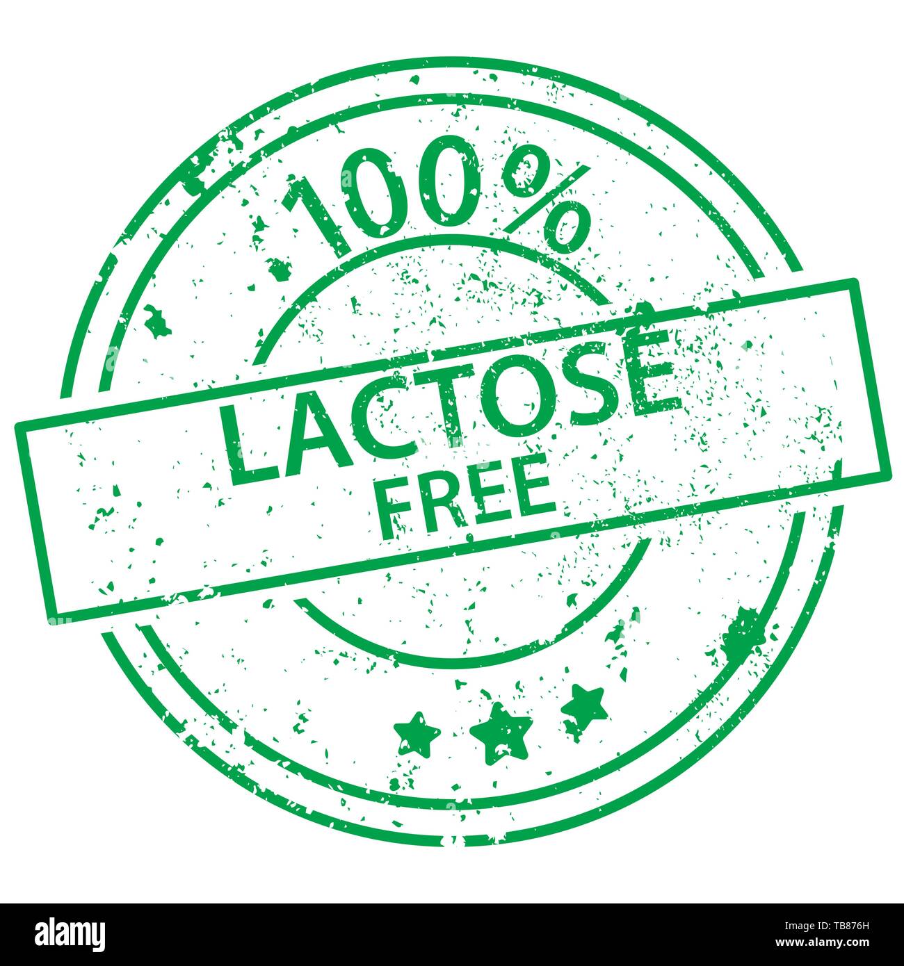 Verde rotondo timbro con le parole privo di lattosio al 100% su sfondo bianco Illustrazione Vettoriale