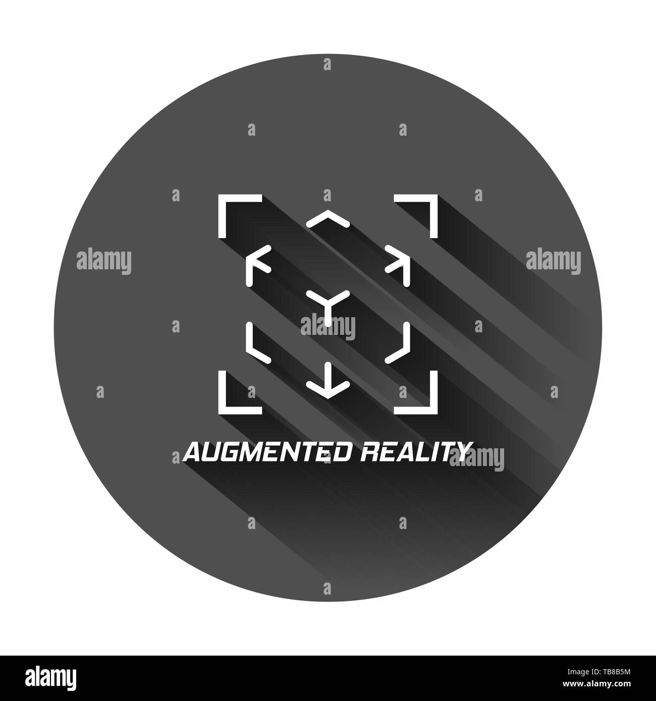La realtà aumentata icona in stile appartamento. Dispositivo Vr illustrazione vettoriale sul tondo nero lo sfondo con lunga ombra. Tecnologia il concetto di business. Illustrazione Vettoriale