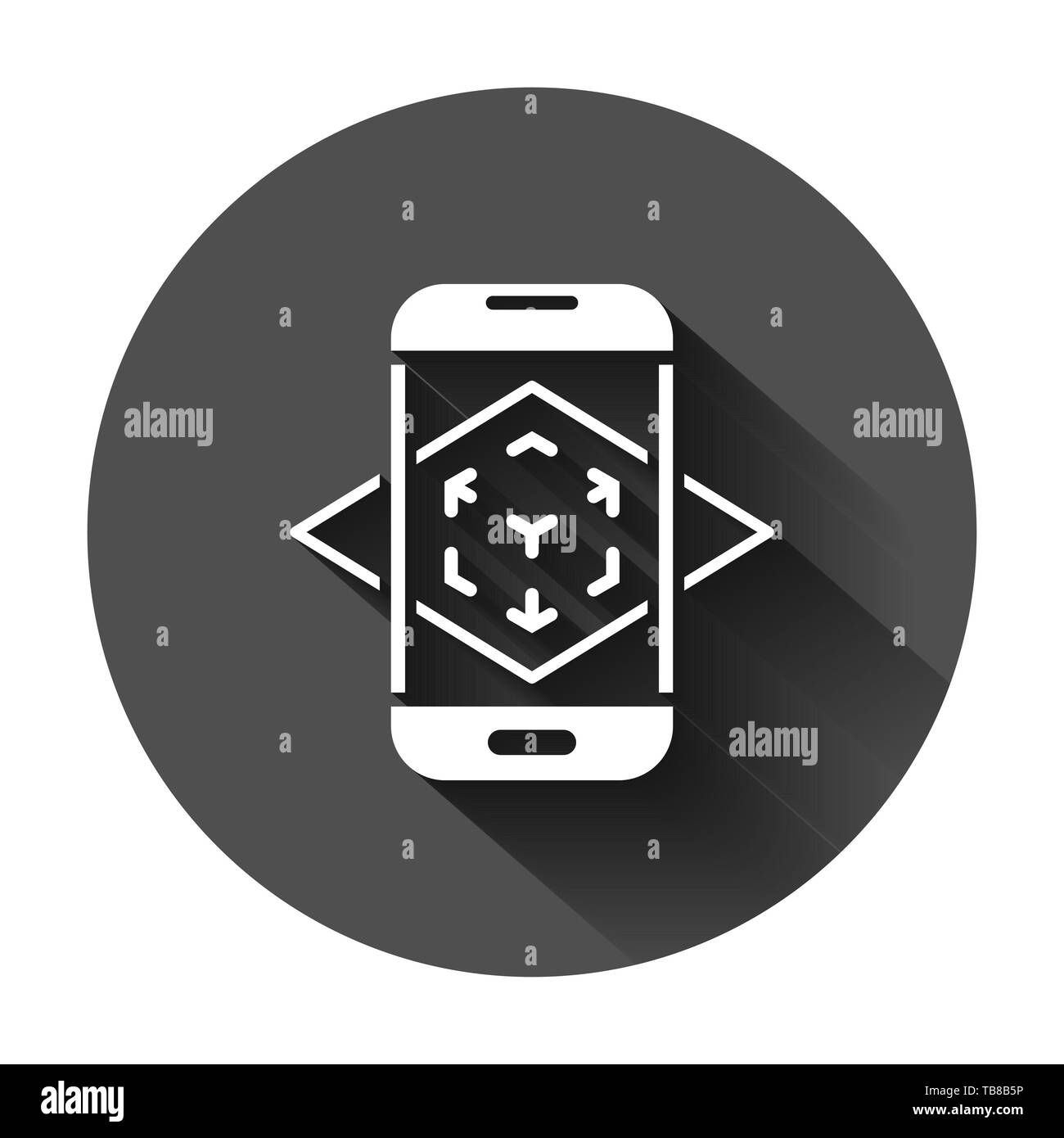 La realtà aumentata icona in stile appartamento. Dispositivo Vr illustrazione vettoriale sul tondo nero lo sfondo con lunga ombra. Tecnologia il concetto di business. Illustrazione Vettoriale