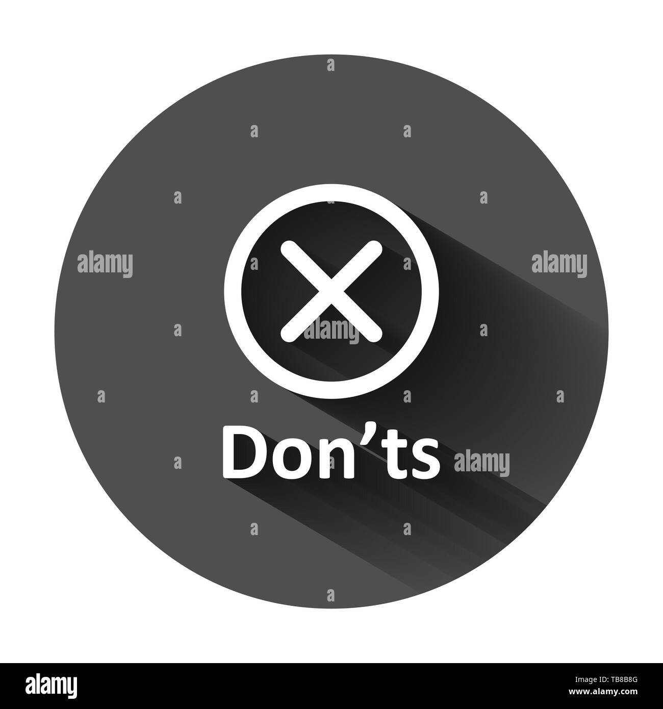 Da non fare firmare icona in stile appartamento. A differenza di illustrazione vettoriale sul tondo nero lo sfondo con lunga ombra. Nessun concetto aziendale. Illustrazione Vettoriale