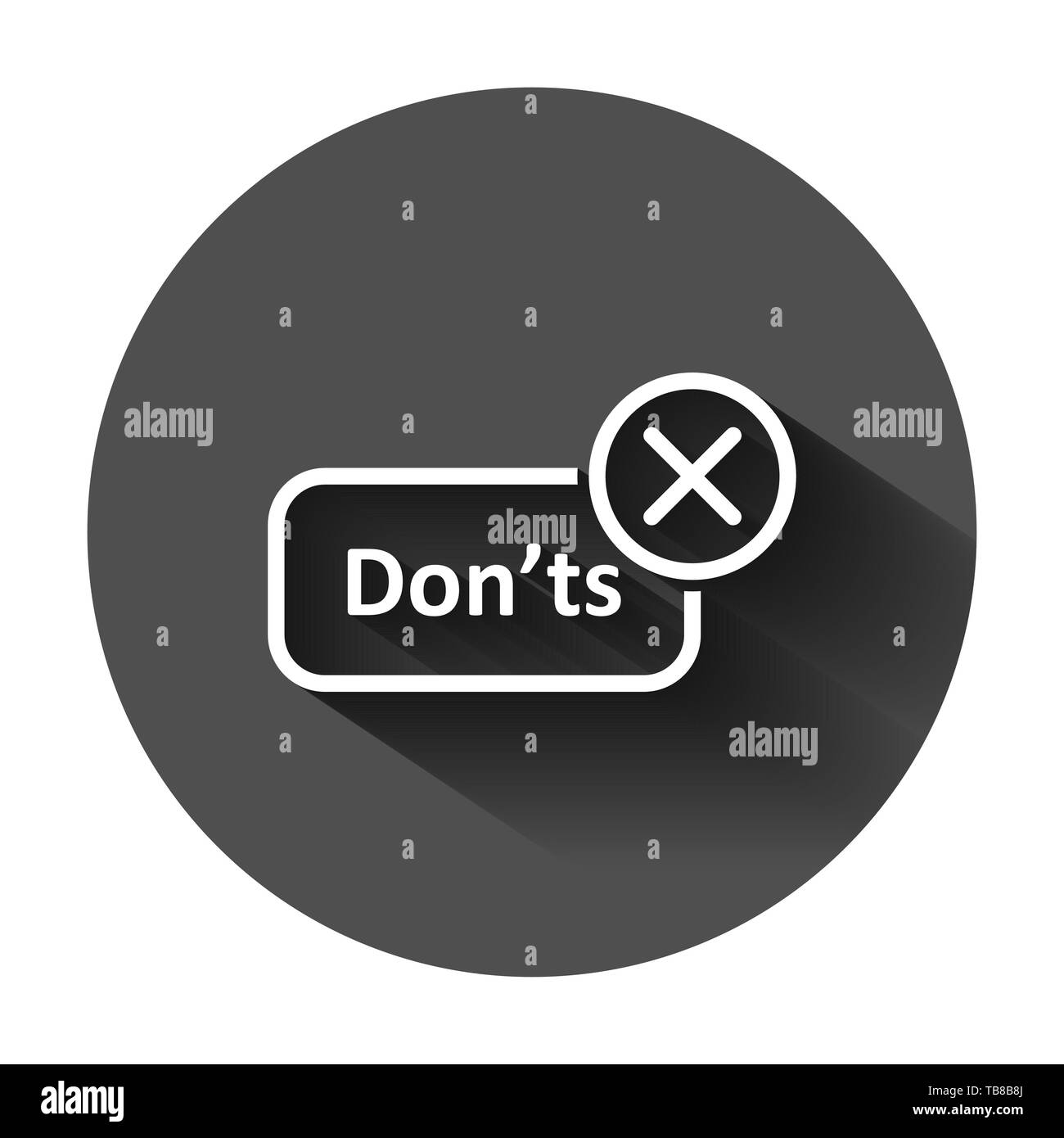 Da non fare firmare icona in stile appartamento. A differenza di illustrazione vettoriale sul tondo nero lo sfondo con lunga ombra. Nessun concetto aziendale. Illustrazione Vettoriale