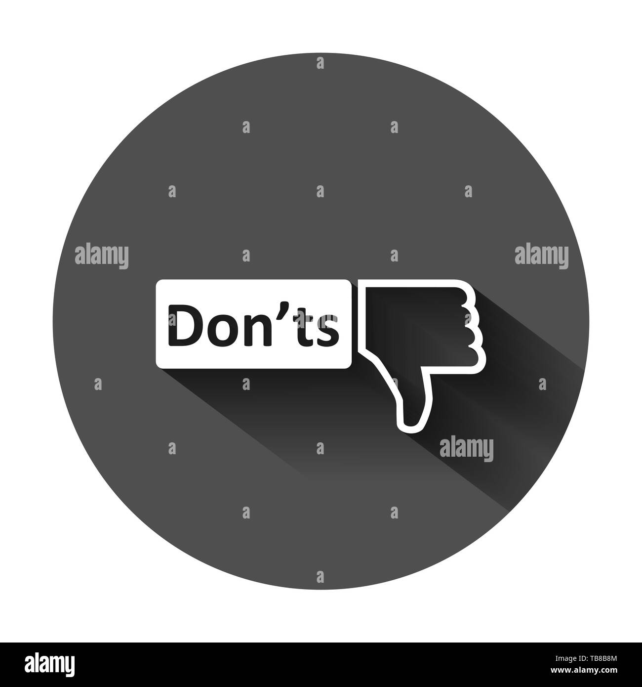 Da non fare firmare icona in stile appartamento. A differenza di illustrazione vettoriale sul tondo nero lo sfondo con lunga ombra. Nessun concetto aziendale. Illustrazione Vettoriale
