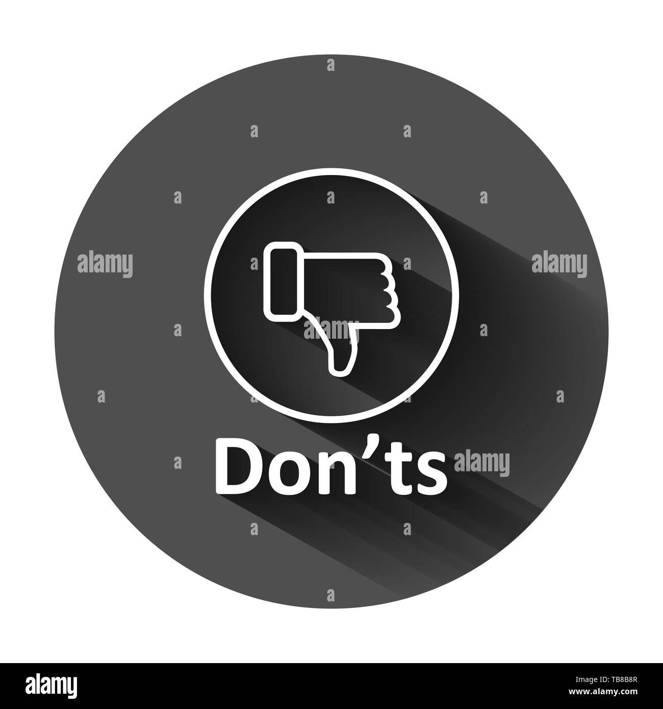 Da non fare firmare icona in stile appartamento. A differenza di illustrazione vettoriale sul tondo nero lo sfondo con lunga ombra. Nessun concetto aziendale. Illustrazione Vettoriale