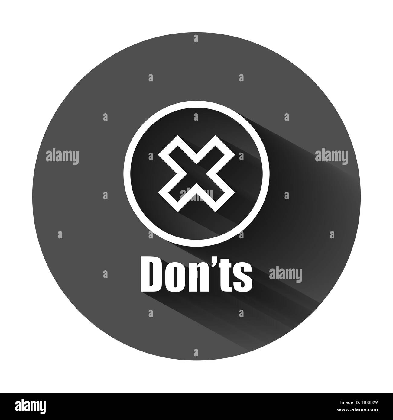 Da non fare firmare icona in stile appartamento. A differenza di illustrazione vettoriale sul tondo nero lo sfondo con lunga ombra. Nessun concetto aziendale. Illustrazione Vettoriale