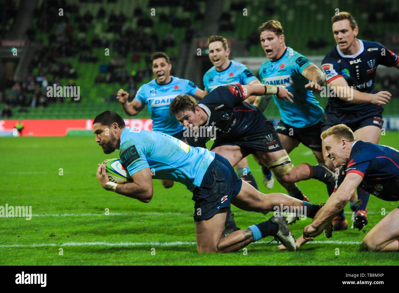 AAMI Park, Melbourne, Australia. 31 Maggio, 2019. Super Rugby, ribelli contro Waratahs; Curtis Rona dei punteggi Waratahs a provare a credito: Azione Sport Plus/Alamy Live News Foto Stock