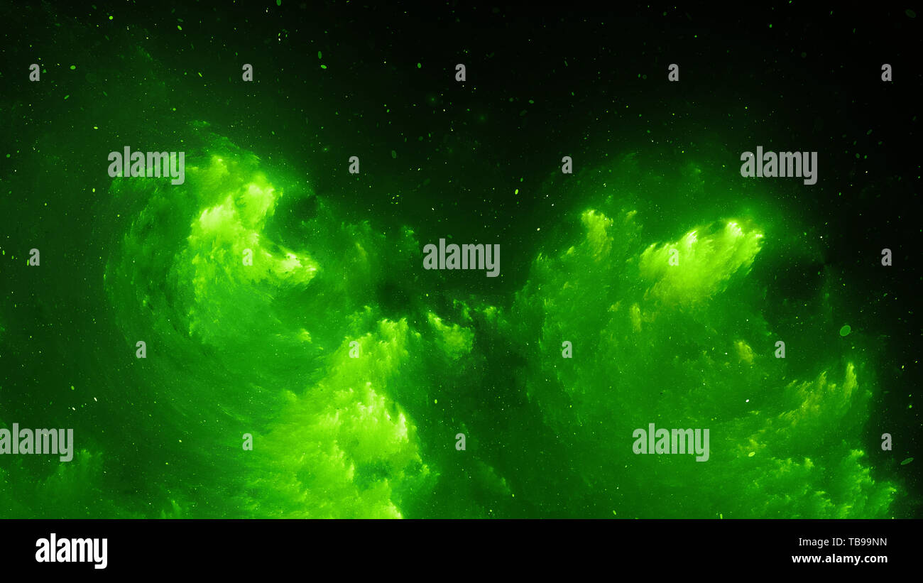 Incandescente verde nebula frattali generati da computer sfondo astratto, rendering 3D Foto Stock