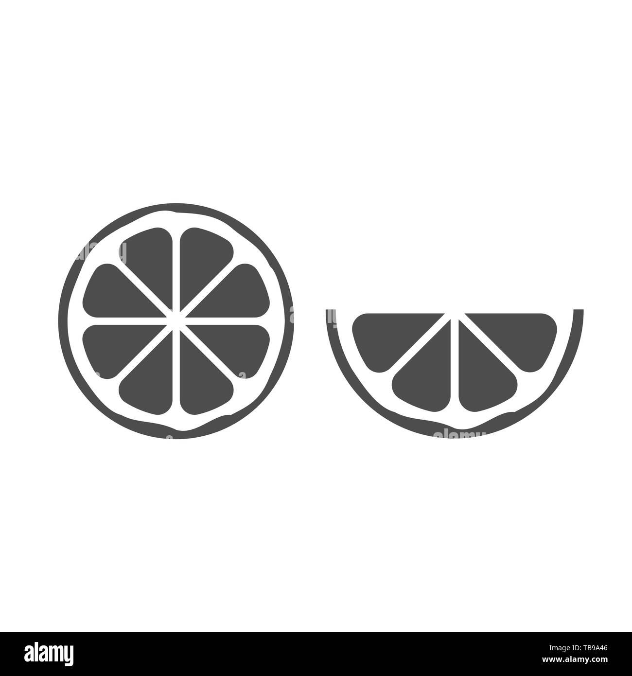 Icona arancione. Tagliare arancione con fette isolate su sfondo bianco illustrazione vettoriale Illustrazione Vettoriale