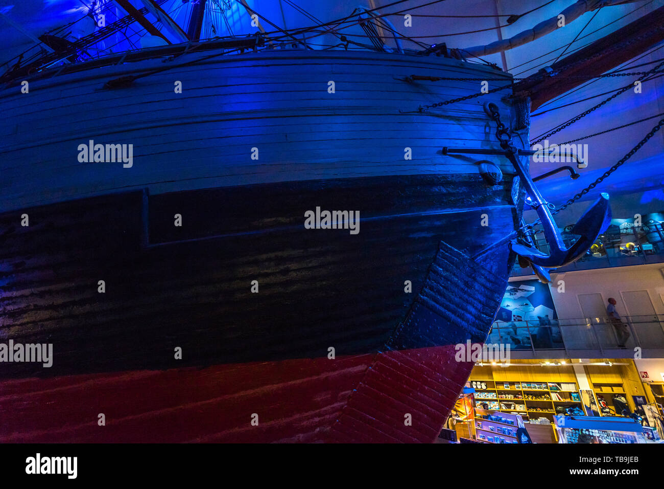 Prua del Fram, la nave utilizzata dagli esploratori norvegesi nelle spedizioni di artico e regioni antartiche, Oslo, Norvegia Foto Stock