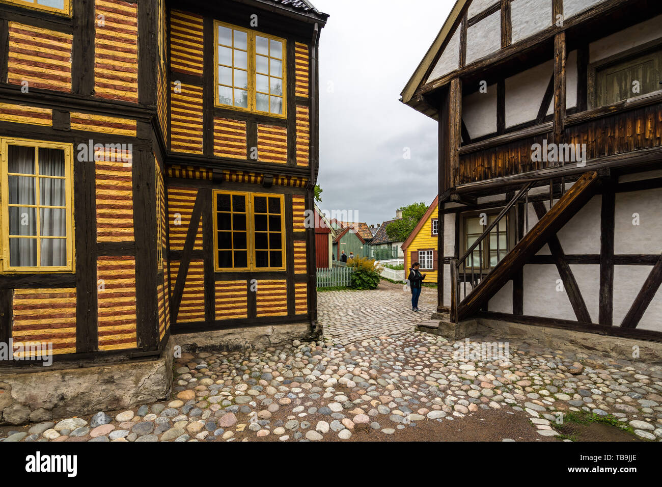 Tipici edifici norvegese dal XVIII secolo a Norsk Folkemuseum (Norvegese Museo di storia culturale), Olso, Norvegia Foto Stock