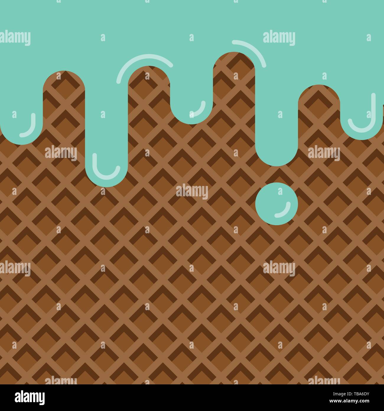 Mint gelato fuso su wafer texture di sfondo design piatto, illustrazione vettoriale Illustrazione Vettoriale