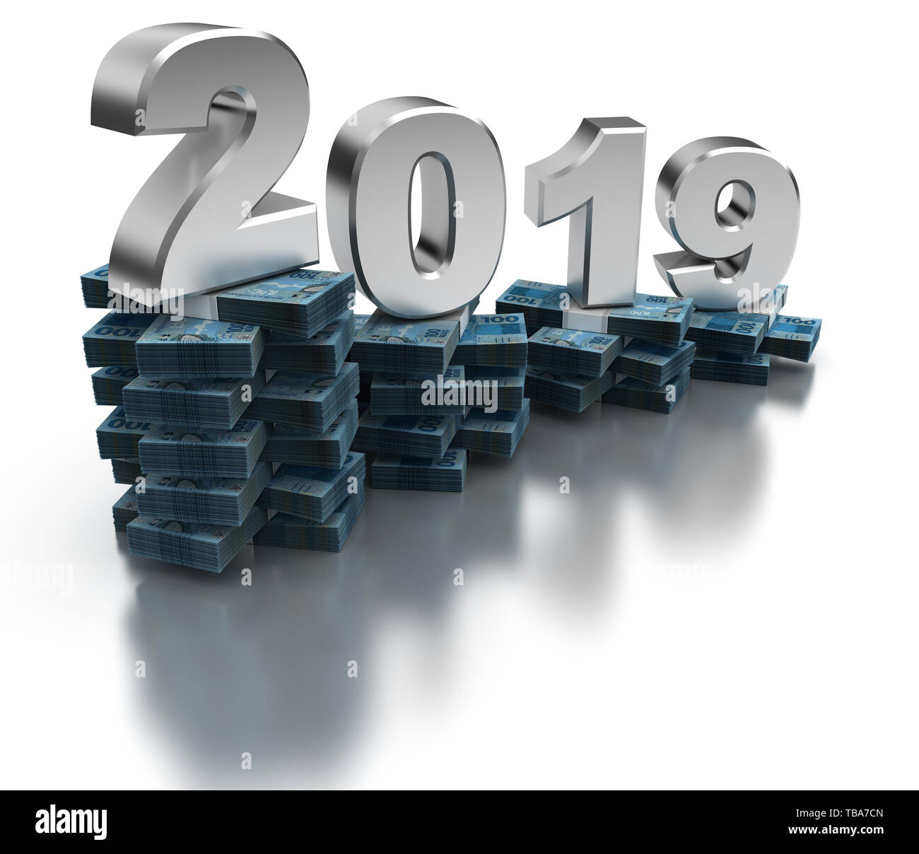 Cattiva economia brasiliana 2019 (isolato su sfondo bianco) Foto Stock