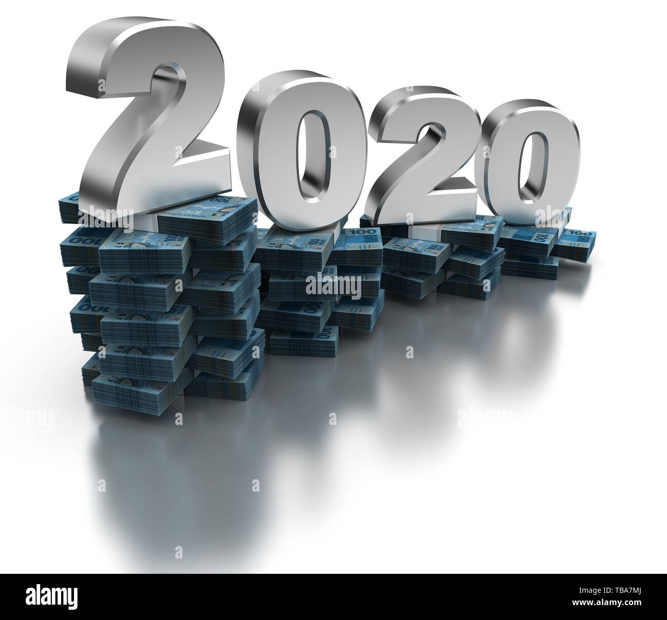 Cattiva economia brasiliana 2020 (isolato su sfondo bianco) Foto Stock