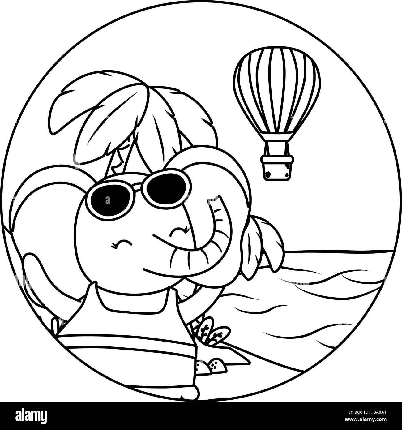 Graziosi animali elefante godendo estate vacanze cartoon illustrazione vettoriale graphic design Illustrazione Vettoriale