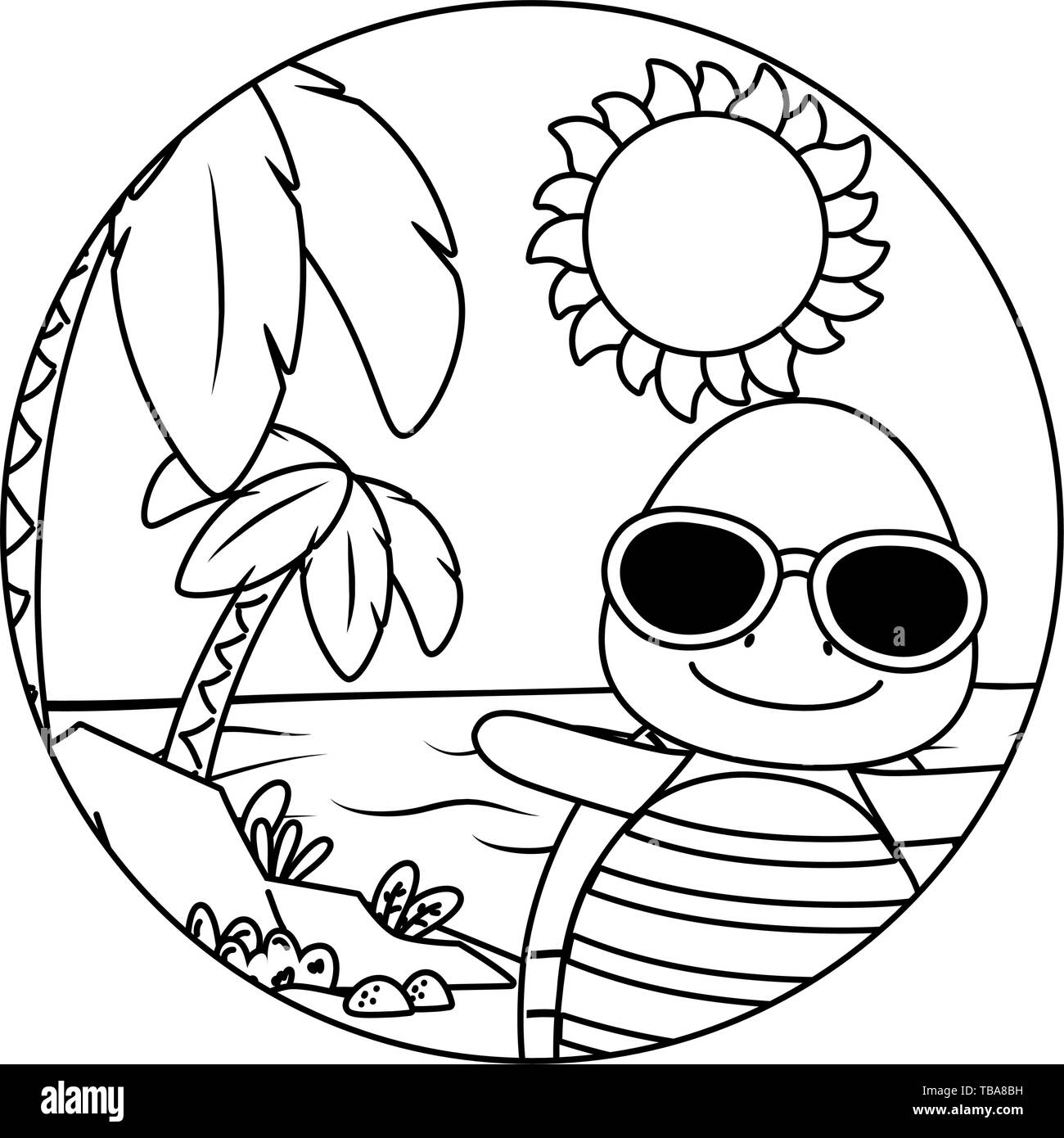 Graziosi animali turtle godendo estate vacanze cartoon illustrazione vettoriale graphic design Illustrazione Vettoriale