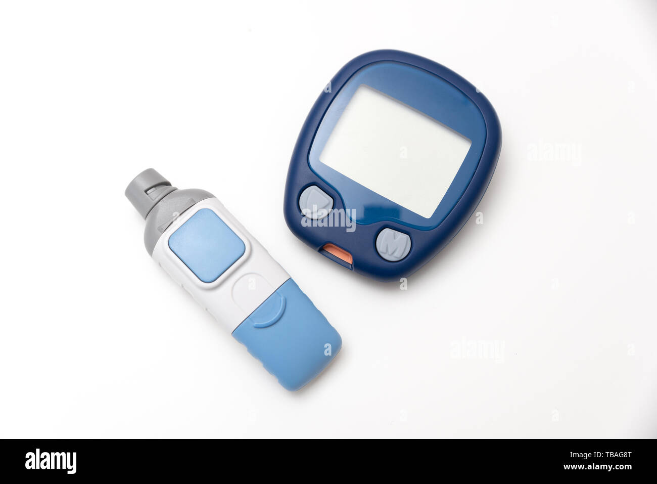 Il Diabete insieme con il glucometro, Lancet. I livelli di zucchero nel sangue kit di misurazione Foto Stock