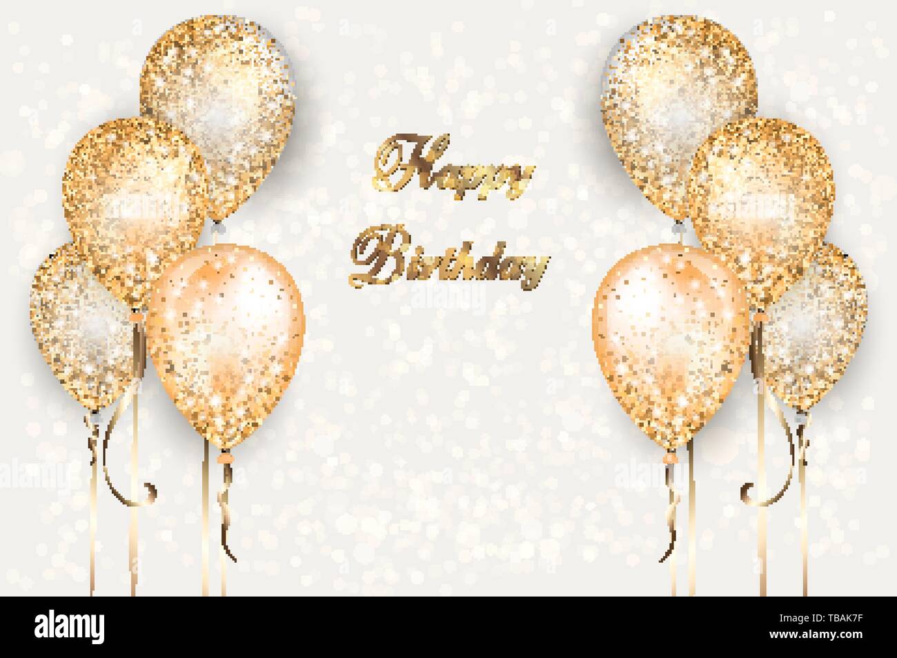Sfondo con oro e palloncini bianchi su stringhe con oro glitter per  decorazione di compleanno. Shiny lucida invito realistico card con effetto  bokeh di fondo Immagine e Vettoriale - Alamy