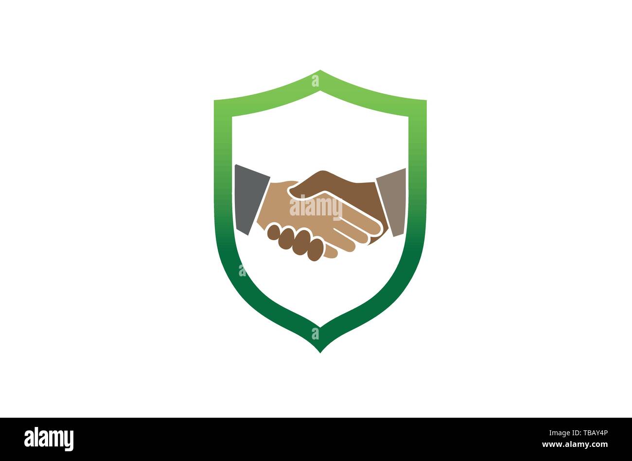 Creative Handshake astratta Shield Logo Design simbolo illustrazione vettoriale Illustrazione Vettoriale