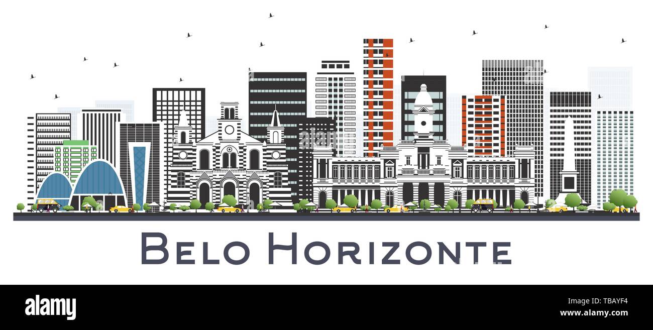 Belo Horizonte Brasile skyline della città con edifici di colore isolato su bianco. Illustrazione Vettoriale. Viaggi di affari e turismo Concept. Illustrazione Vettoriale