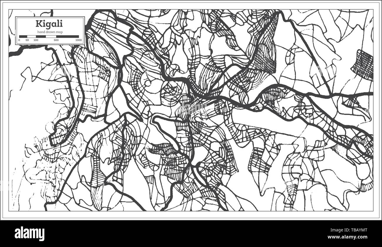 Il Kigali Ruanda mappa in bianco e nero e a colori. Illustrazione Vettoriale. Mappa di contorno. Illustrazione Vettoriale
