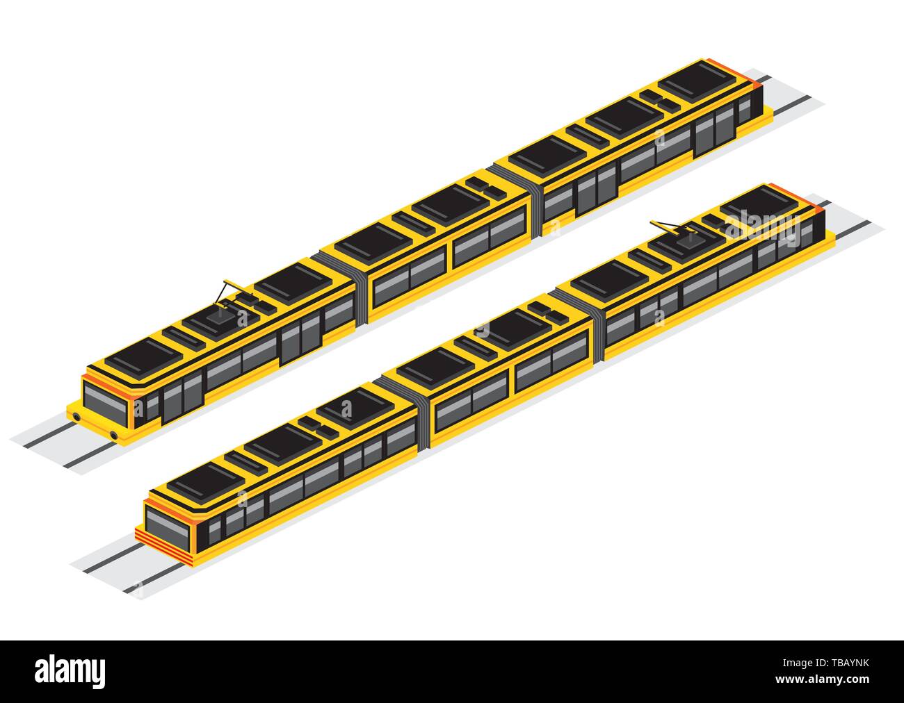 Tram isometrica isolato su bianco. Illustrazione Vettoriale. Stazione del treno elettrico. Avanti e Indietro. Illustrazione Vettoriale